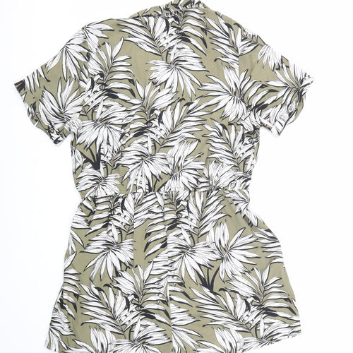 Primark Womens Green Geometric Polyester Playsuit One-Piece Size 14 Button