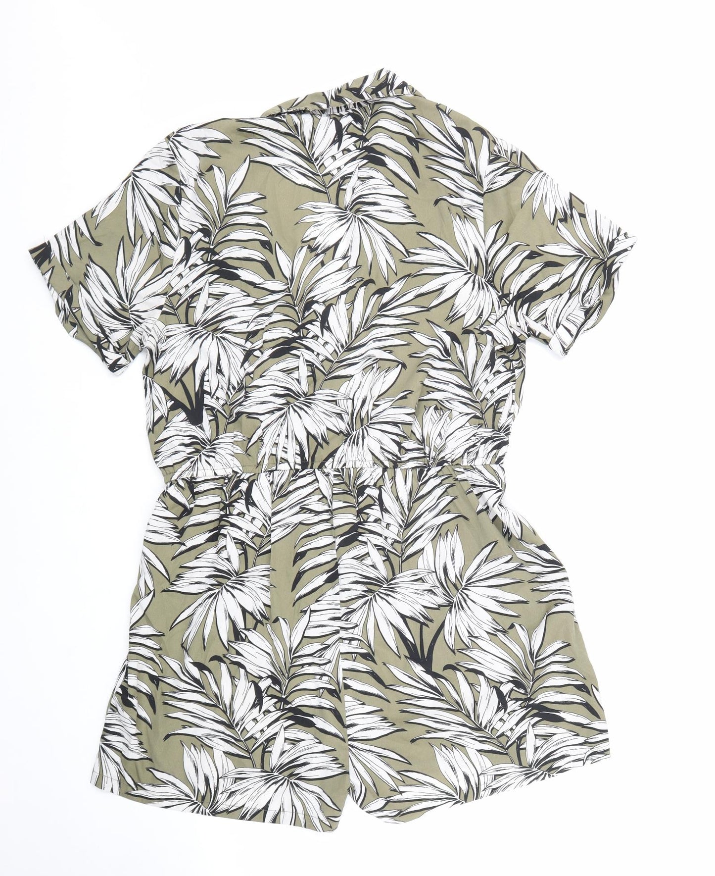 Primark Womens Green Geometric Polyester Playsuit One-Piece Size 14 Button