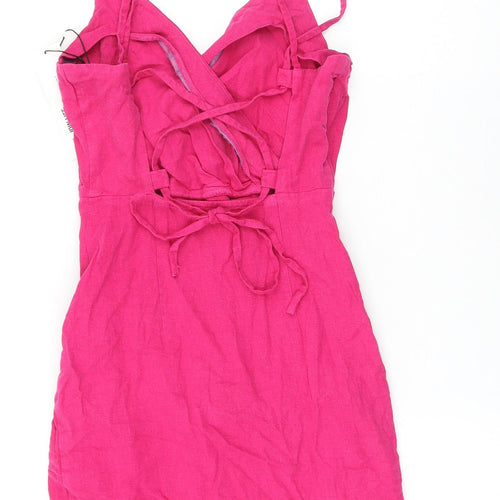 Zara Womens Pink Linen Mini Size XS V-Neck Zip