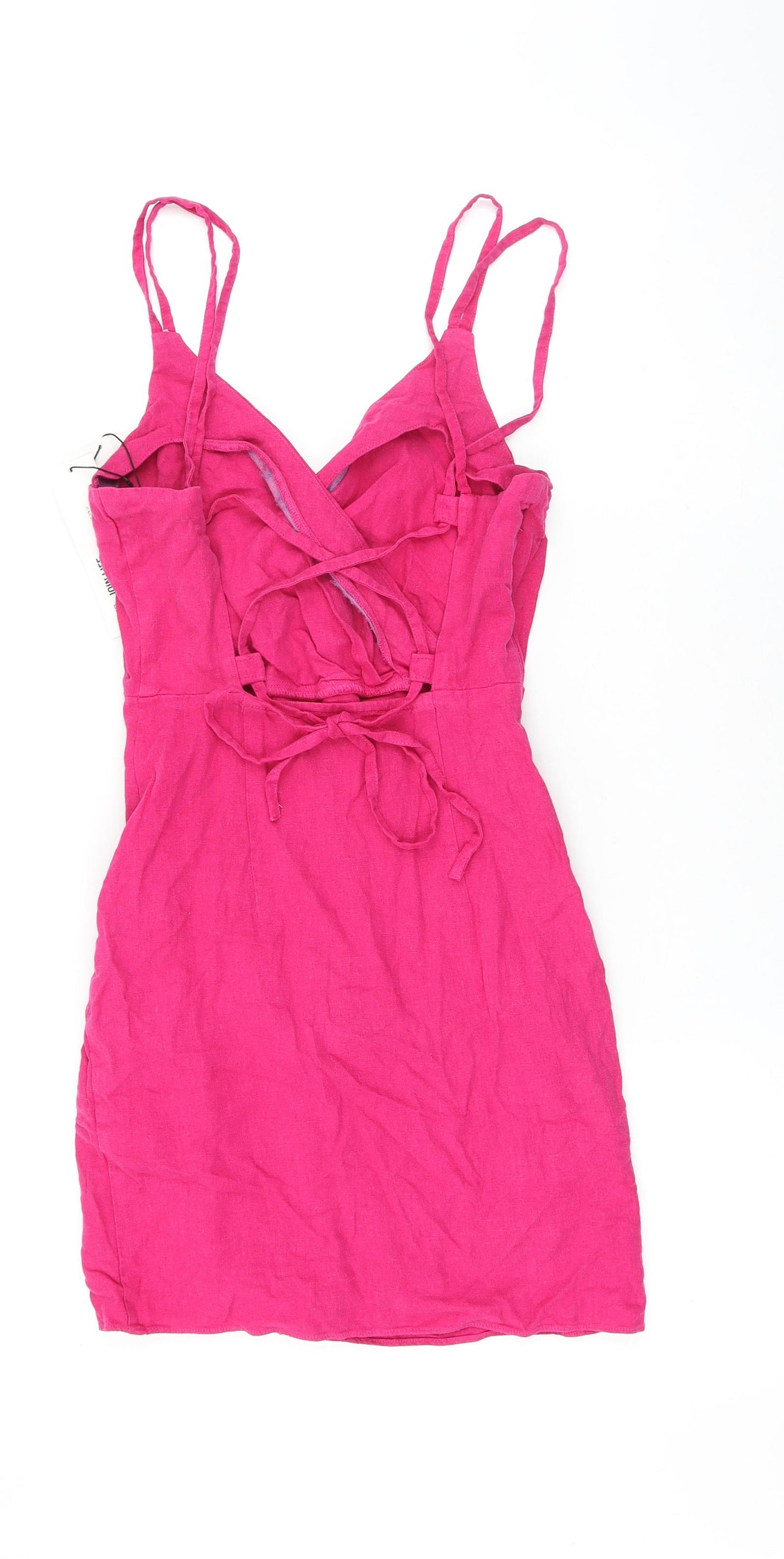 Zara Womens Pink Linen Mini Size XS V-Neck Zip