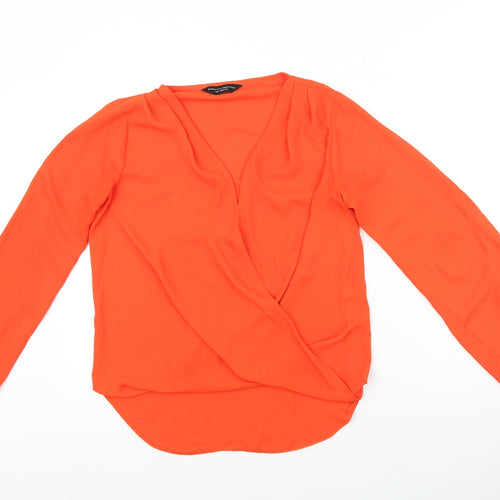 Dorothy Perkins Womens Orange 100% Cotton Basic Blouse Size 8 V-Neck