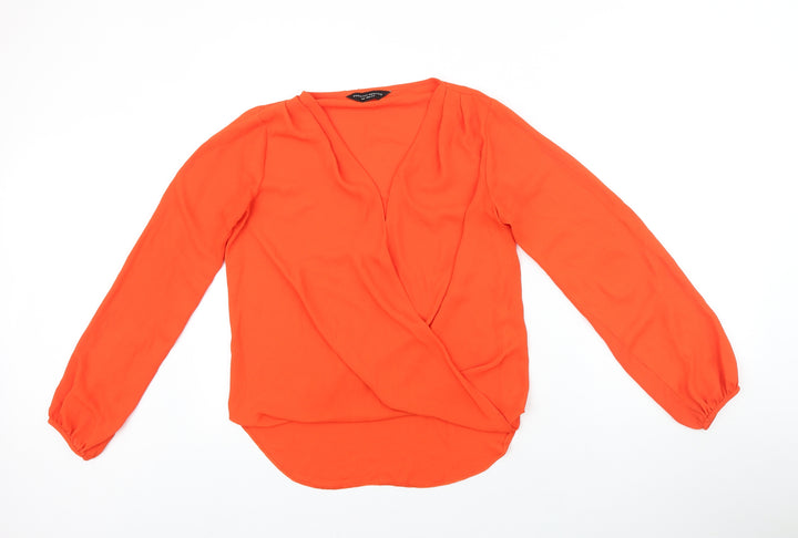 Dorothy Perkins Womens Orange 100% Cotton Basic Blouse Size 8 V-Neck