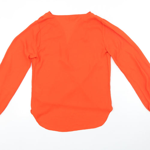 Dorothy Perkins Womens Orange 100% Cotton Basic Blouse Size 8 V-Neck