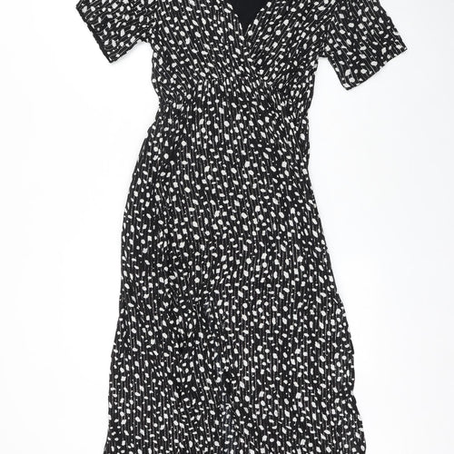 Goa Womens Black Geometric Polyester Fit & Flare Size S V-Neck Pullover