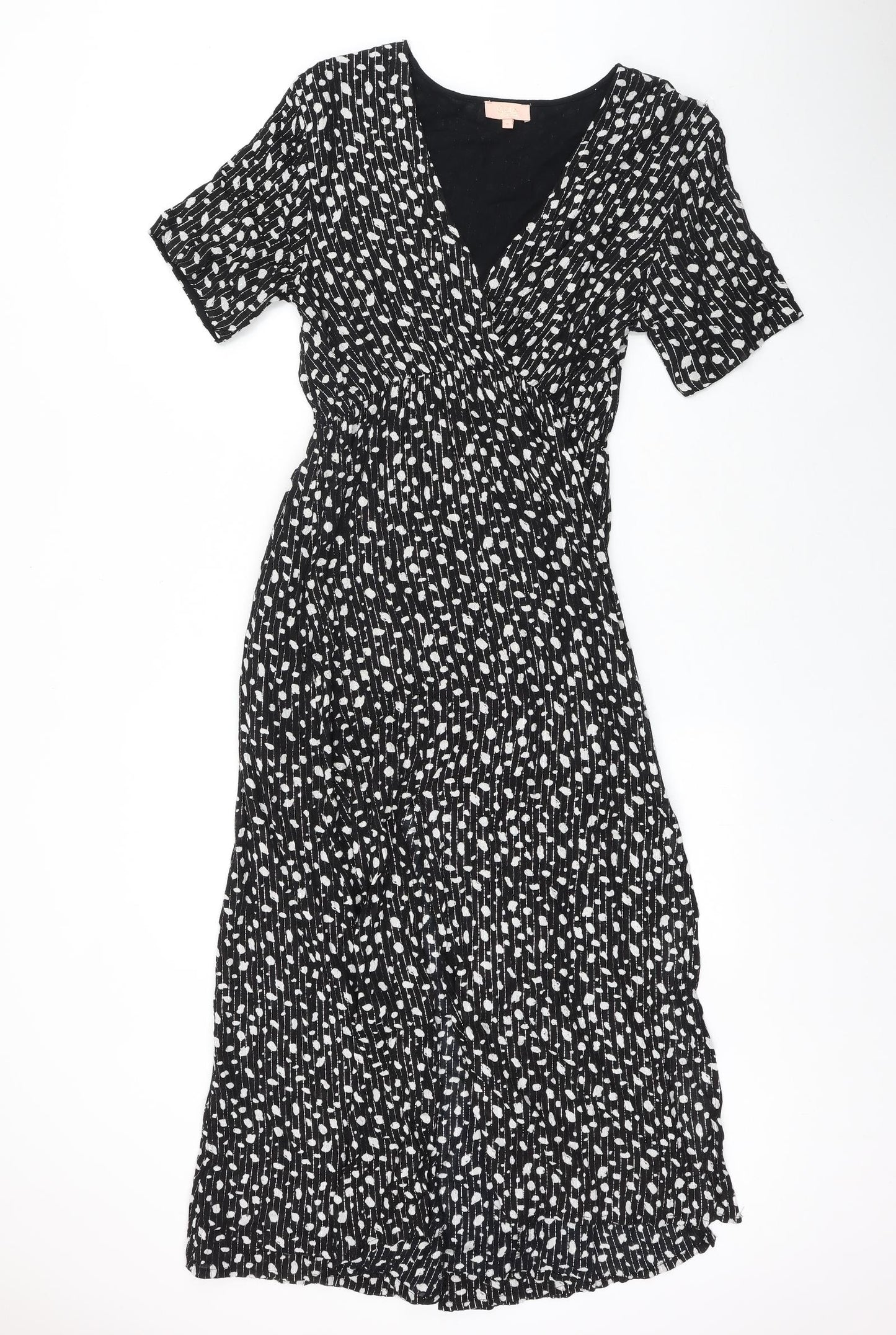 Goa Womens Black Geometric Polyester Fit & Flare Size S V-Neck Pullover