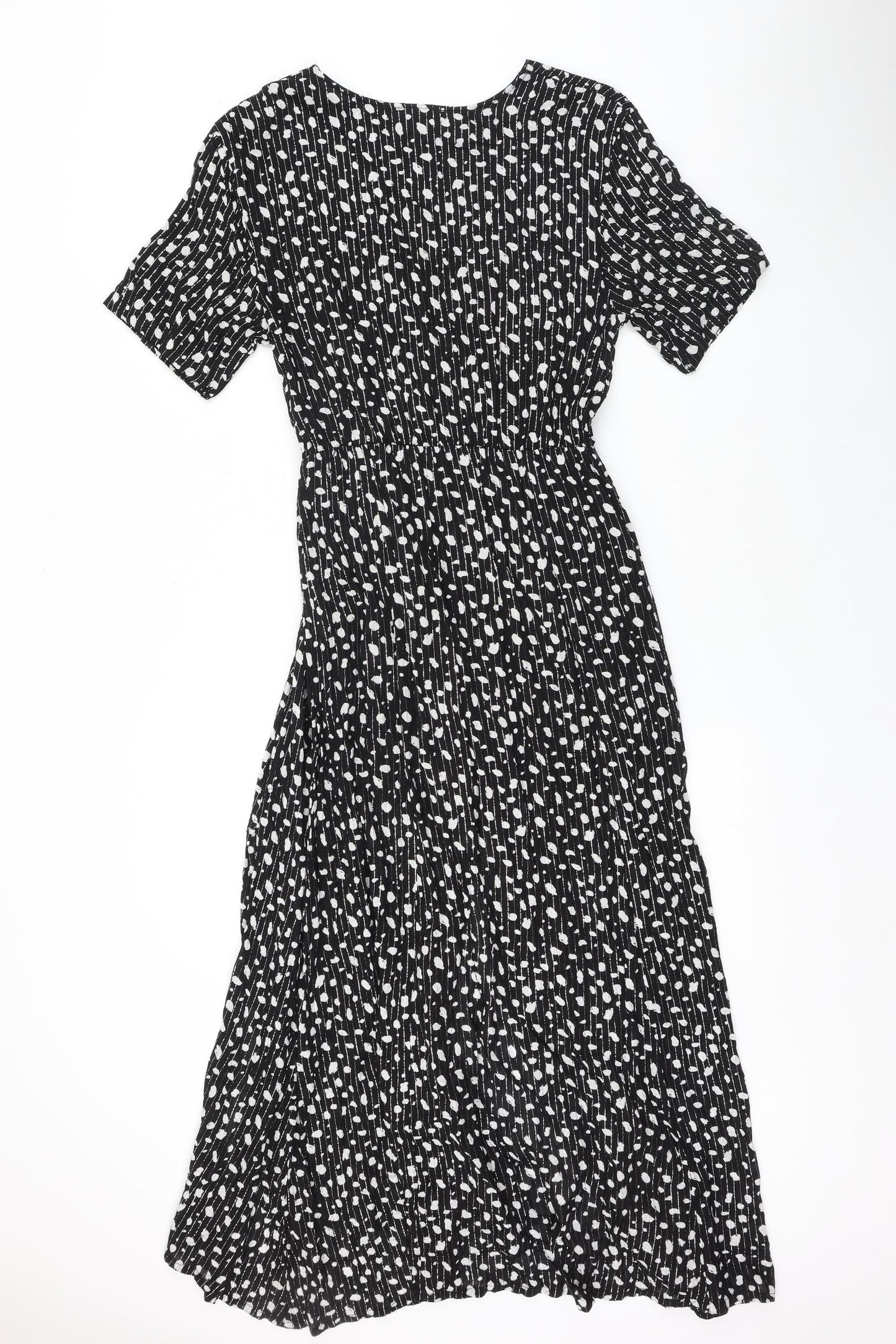 Goa Womens Black Geometric Polyester Fit & Flare Size S V-Neck Pullover