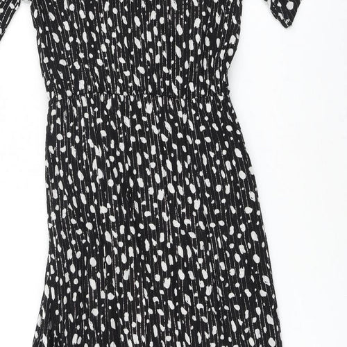 Goa Womens Black Geometric Polyester Fit & Flare Size S V-Neck Pullover
