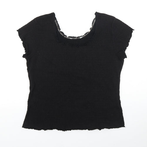 Mackays Womens Black Cotton Basic T-Shirt Size L Round Neck