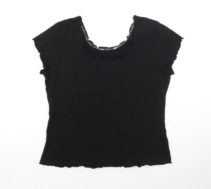 Mackays Womens Black Cotton Basic T-Shirt Size L Round Neck
