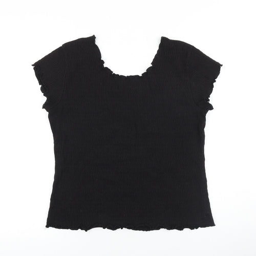 Mackays Womens Black Cotton Basic T-Shirt Size L Round Neck