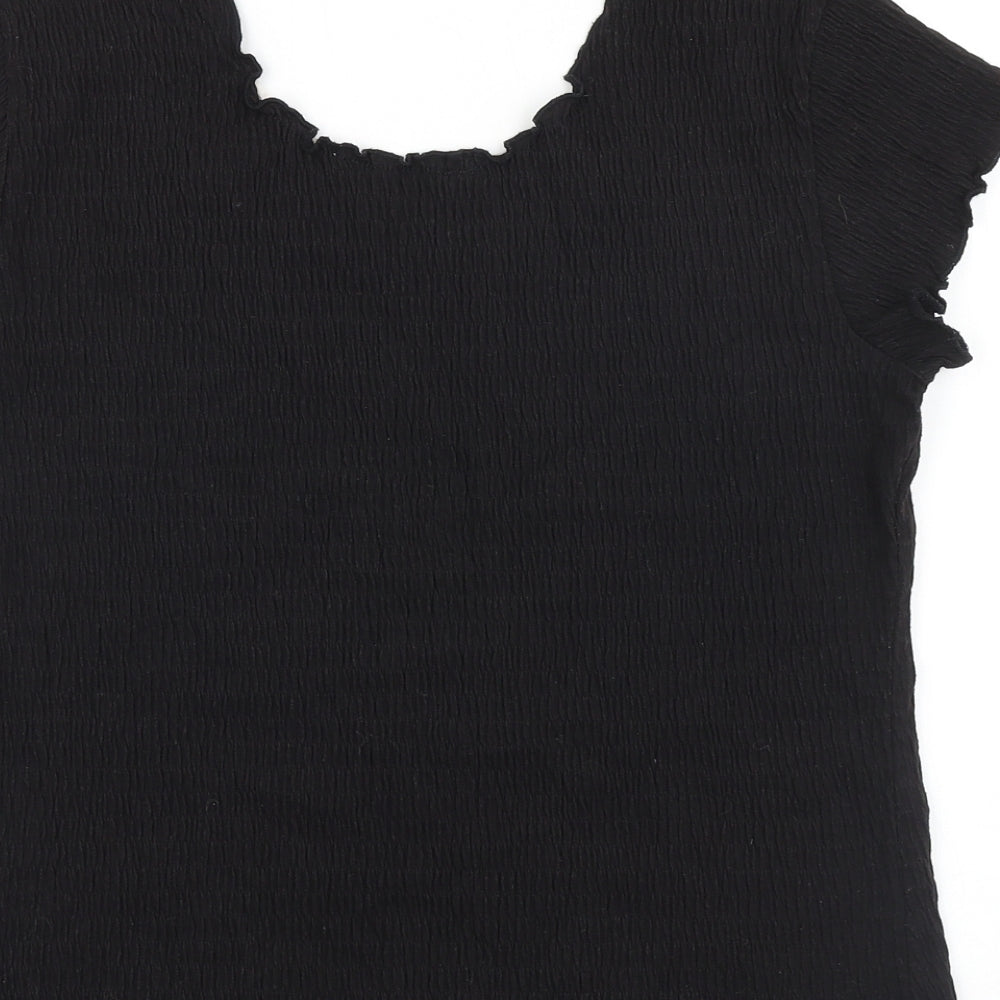 Mackays Womens Black Cotton Basic T-Shirt Size L Round Neck