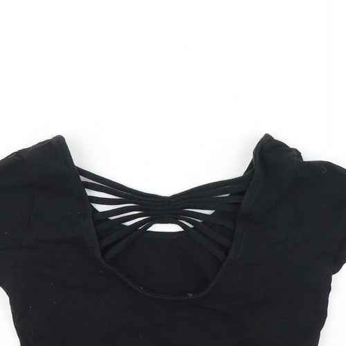 Primark Womens Black Cotton Cropped T-Shirt Size 8 Scoop Neck