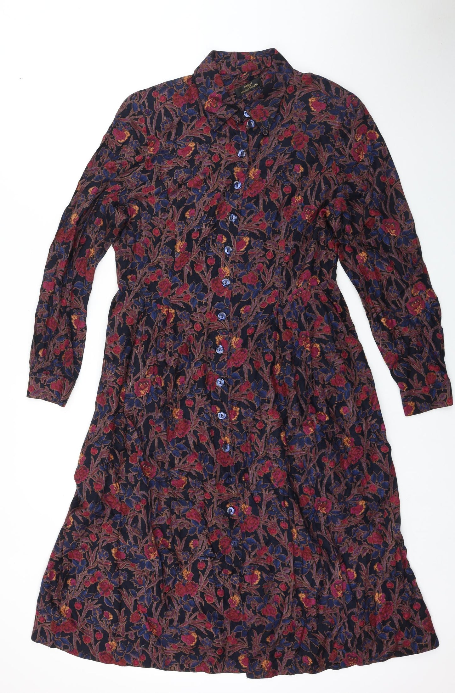 Marks and Spencer Womens Multicoloured Floral Viscose Shirt Dress Size 14 Collared Button