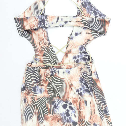 Preworn Womens Multicoloured Geometric Polyester Mini Size S Halter Pullover