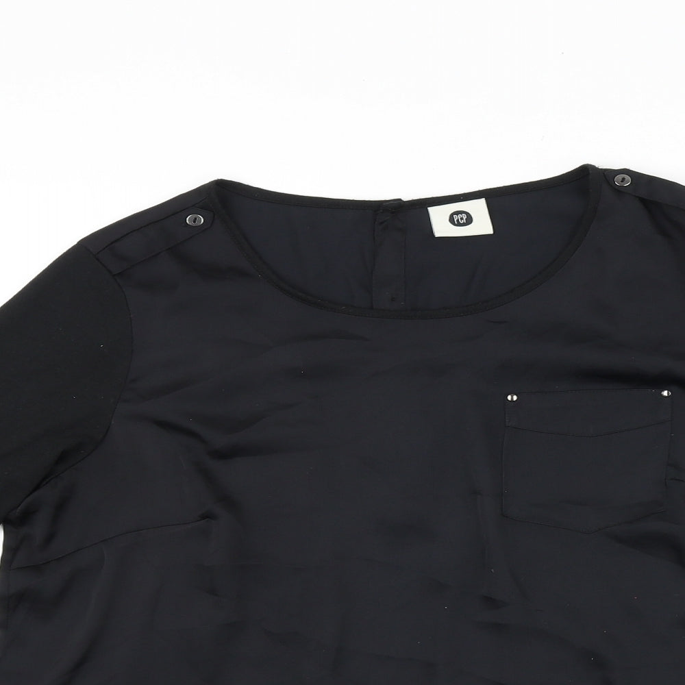 Pep Womens Black Polyester Basic Blouse Size M Scoop Neck