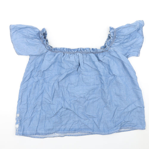 New Look Womens Blue Geometric Lyocell Basic Blouse Size 10 Square Neck