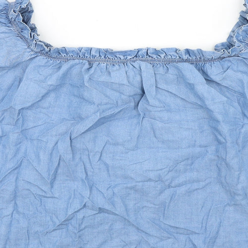 New Look Womens Blue Geometric Lyocell Basic Blouse Size 10 Square Neck