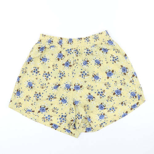 Monki Womens Yellow Geometric Polyester Basic Shorts Size S Regular Pull On