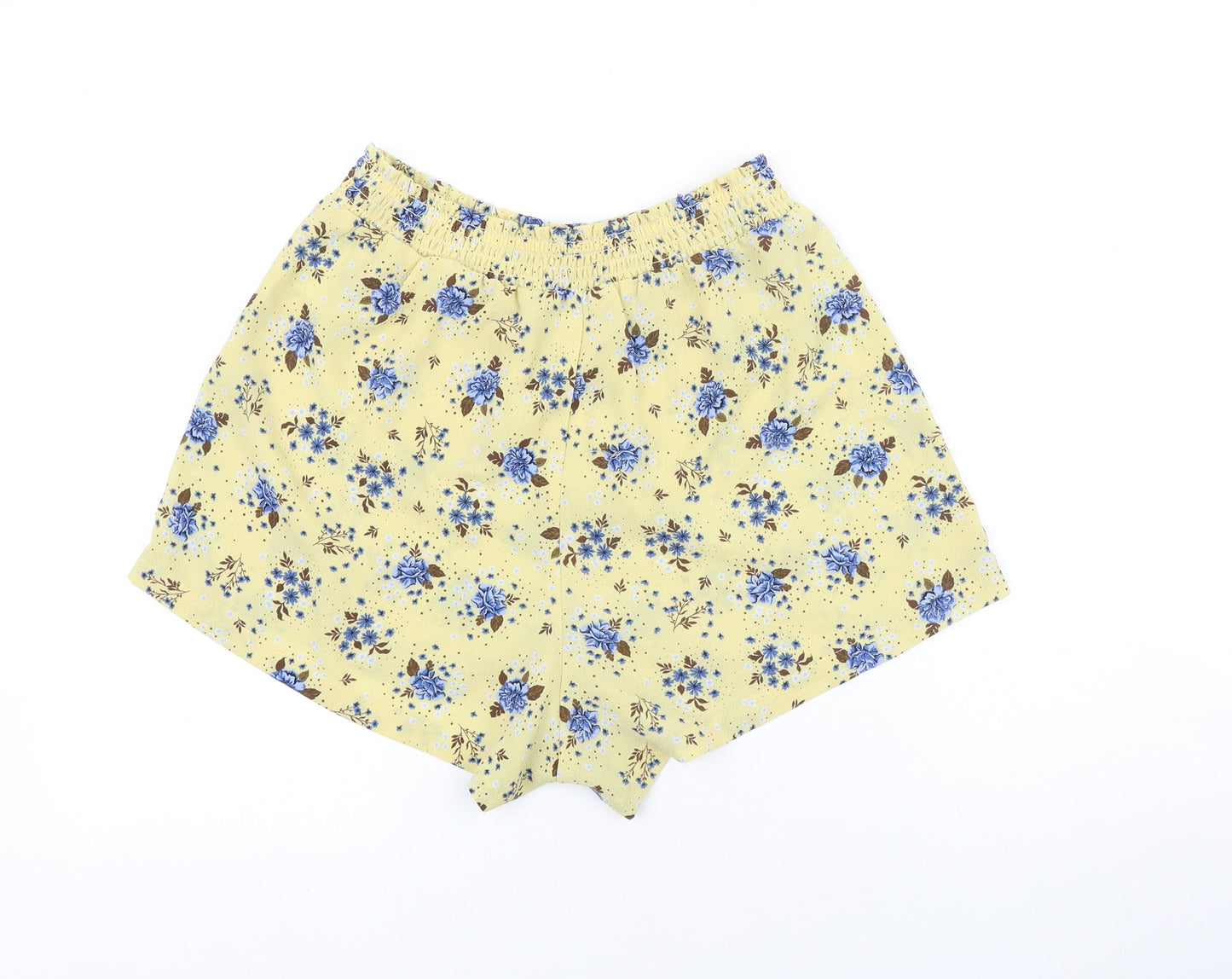 Monki Womens Yellow Geometric Polyester Basic Shorts Size S Regular Pull On
