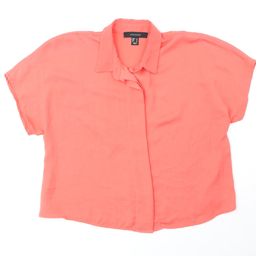 Atmosphere Womens Orange Polyester Basic Button-Up Size 12 Collared