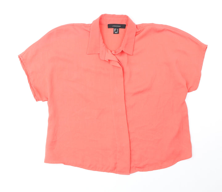 Atmosphere Womens Orange Polyester Basic Button-Up Size 12 Collared