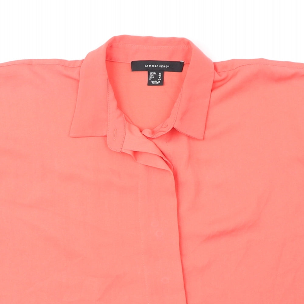 Atmosphere Womens Orange Polyester Basic Button-Up Size 12 Collared