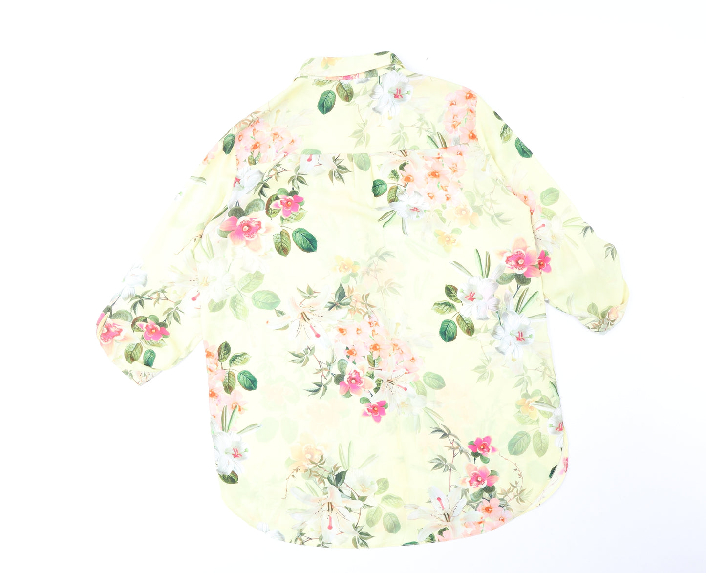 Dorothy Perkins Womens Yellow Floral Polyester Basic Button-Up Size 16 Collared