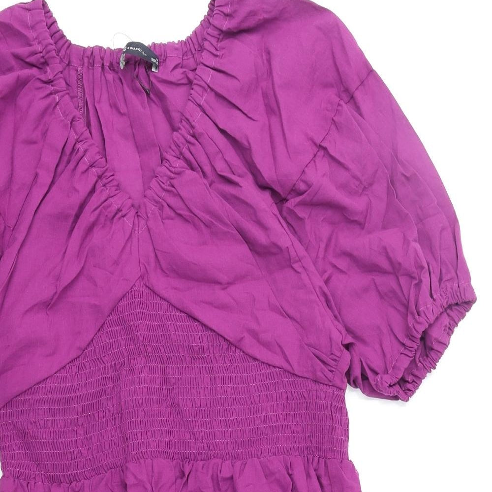 Marks and Spencer Womens Purple Cotton Fit & Flare Size 14 V-Neck Pullover