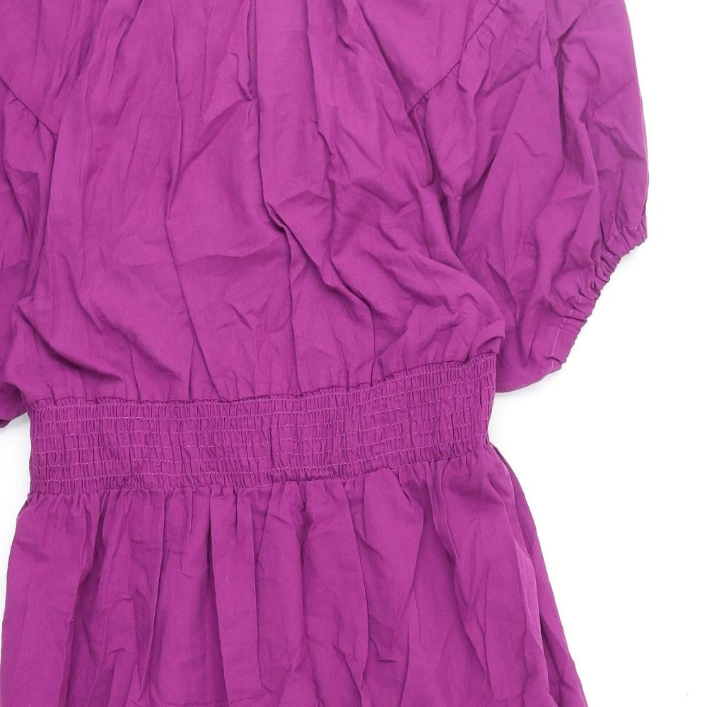 Marks and Spencer Womens Purple Cotton Fit & Flare Size 14 V-Neck Pullover