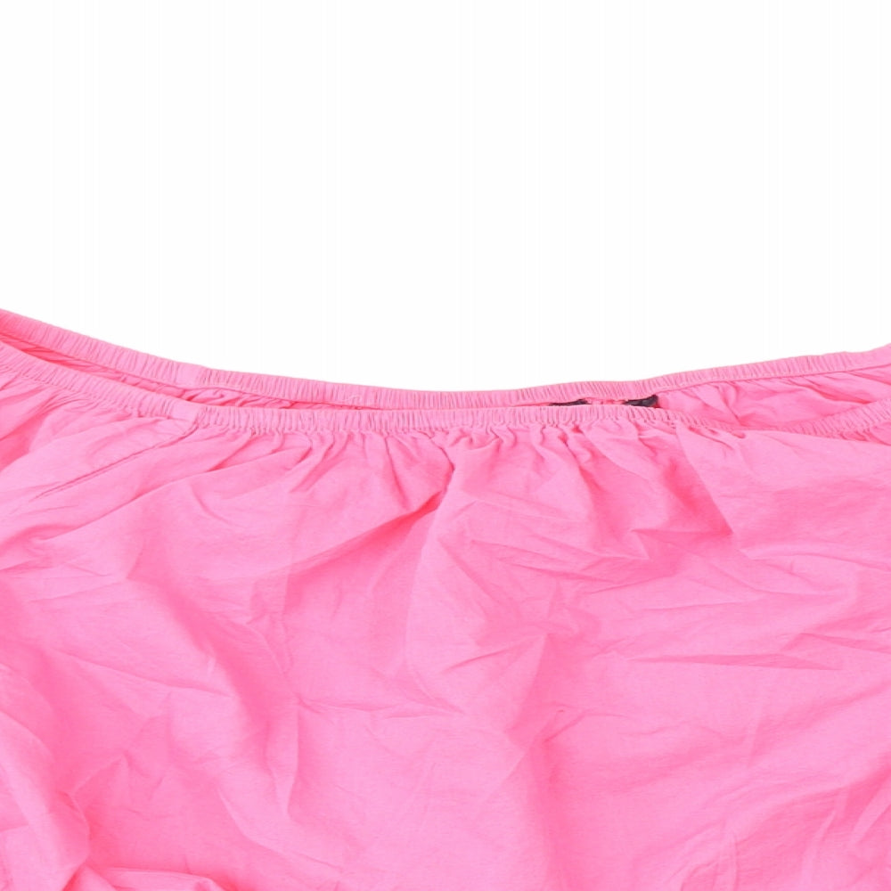 Marks and Spencer Womens Pink Cotton Cropped Blouse Size 14 Boat Neck - Floral Detail