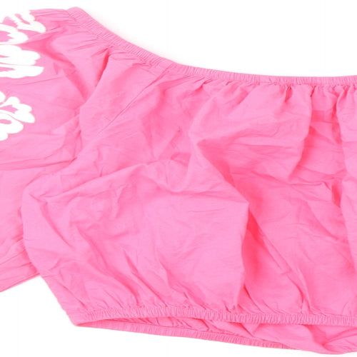 Marks and Spencer Womens Pink Cotton Cropped Blouse Size 14 Boat Neck - Floral Detail