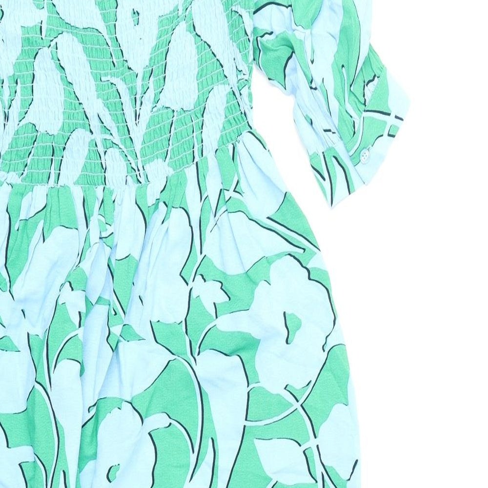 Marks and Spencer Womens Green Floral Viscose Fit & Flare Size 6 Scoop Neck Pullover