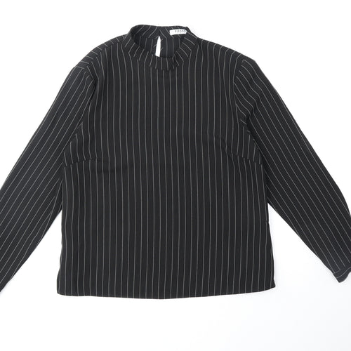 Pieces Womens Black Striped Polyester Basic Blouse Size XL Mock Neck