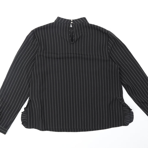Pieces Womens Black Striped Polyester Basic Blouse Size XL Mock Neck
