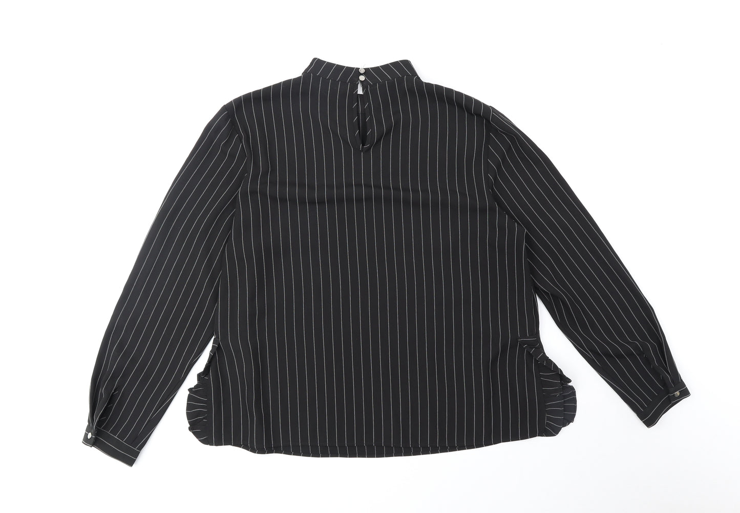 Pieces Womens Black Striped Polyester Basic Blouse Size XL Mock Neck