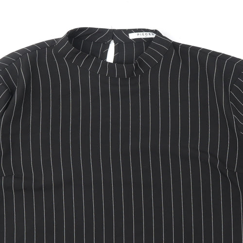 Pieces Womens Black Striped Polyester Basic Blouse Size XL Mock Neck