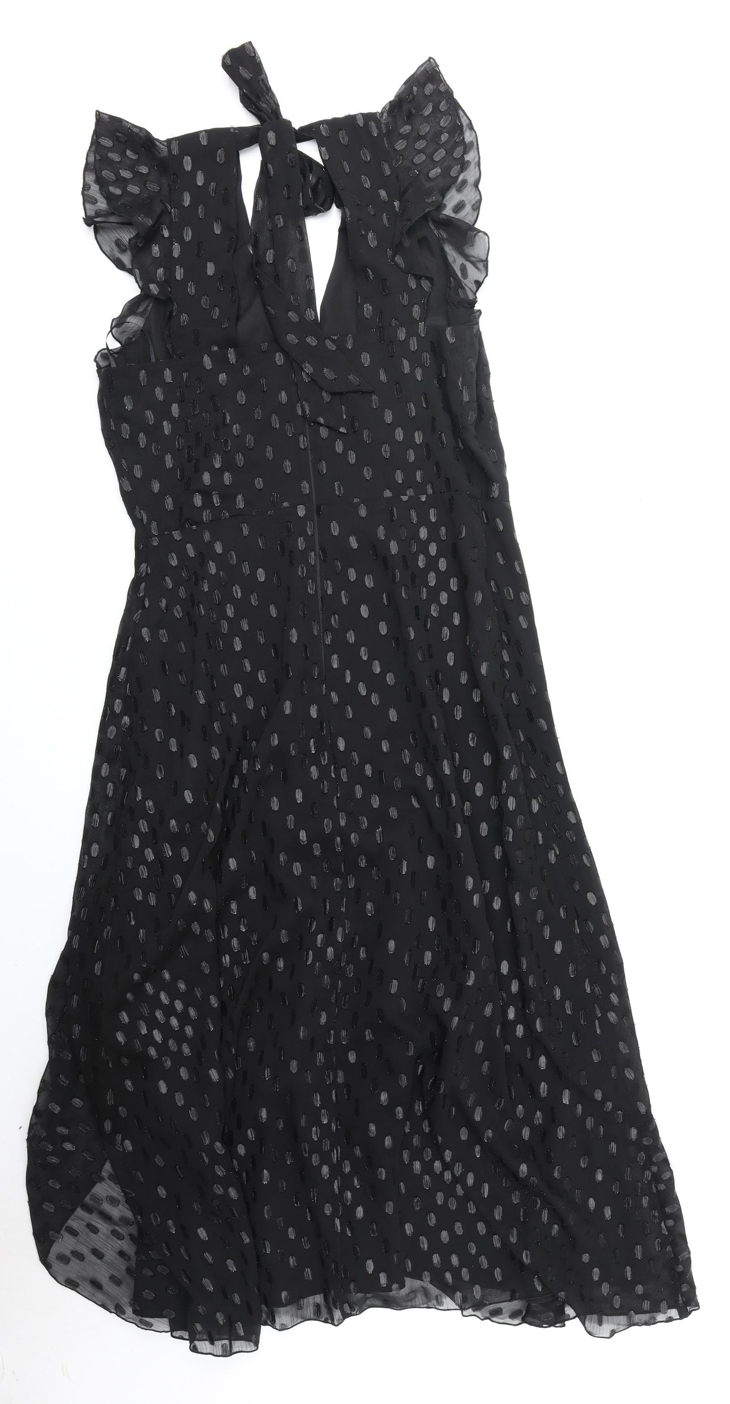 Warehouse Womens Black Polka Dot Polyester Fit & Flare Size 14 V-Neck Zip
