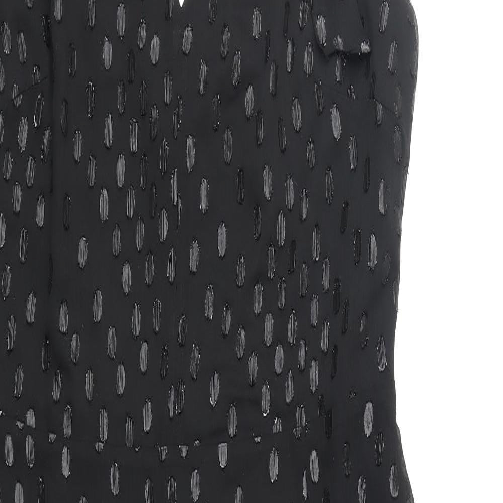 Warehouse Womens Black Polka Dot Polyester Fit & Flare Size 14 V-Neck Zip