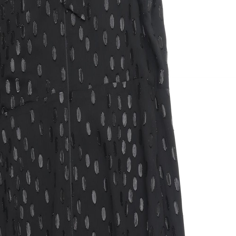 Warehouse Womens Black Polka Dot Polyester Fit & Flare Size 14 V-Neck Zip