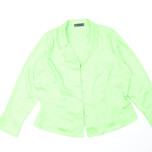 Marks and Spencer Womens Green Polyester Basic Button-Up Size 18 V-Neck