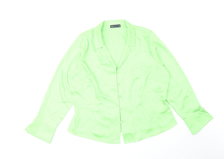 Marks and Spencer Womens Green Polyester Basic Button-Up Size 18 V-Neck