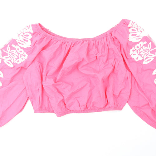 Marks and Spencer Womens Pink Cotton Cropped Blouse Size 20 Boat Neck