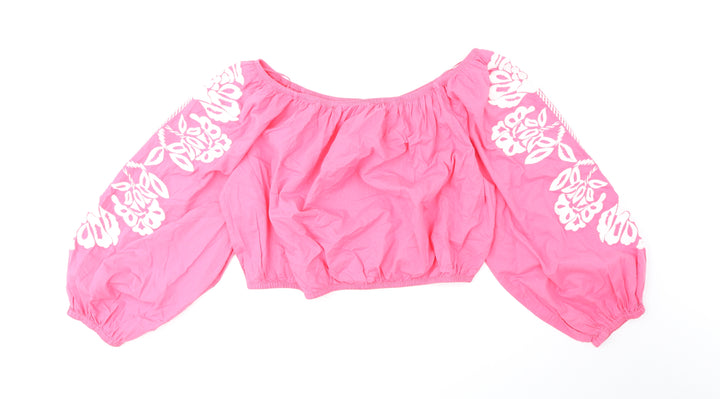 Marks and Spencer Womens Pink Cotton Cropped Blouse Size 20 Boat Neck