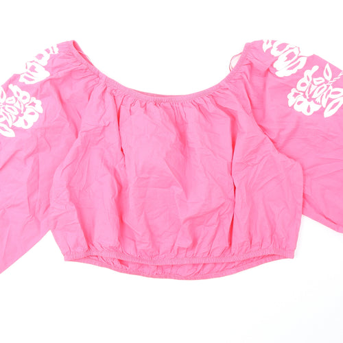 Marks and Spencer Womens Pink Cotton Cropped Blouse Size 20 Boat Neck