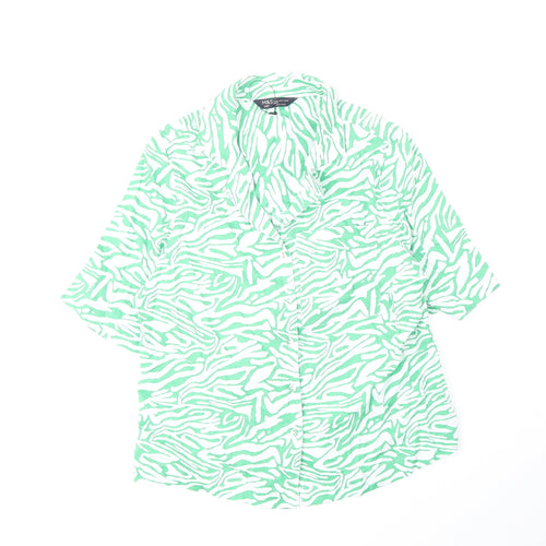 Marks and Spencer Womens Green Animal Print Cotton Basic Button-Up Size 6 Collared - Zebra Pattern