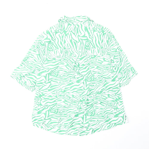 Marks and Spencer Womens Green Animal Print Cotton Basic Button-Up Size 6 Collared - Zebra Pattern