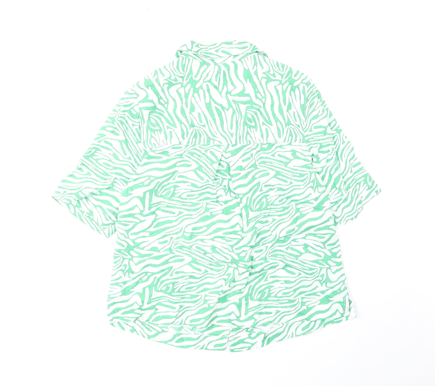 Marks and Spencer Womens Green Animal Print Cotton Basic Button-Up Size 6 Collared - Zebra Pattern