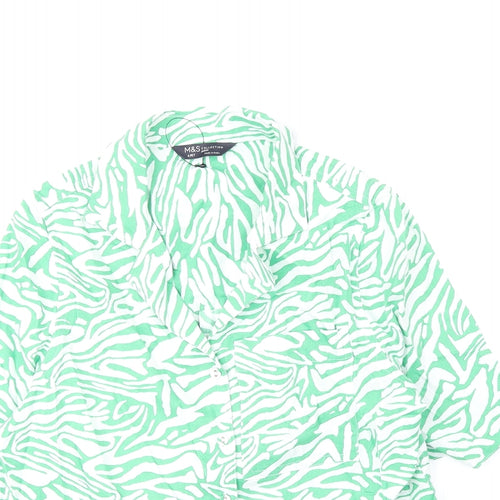 Marks and Spencer Womens Green Animal Print Cotton Basic Button-Up Size 6 Collared - Zebra Pattern