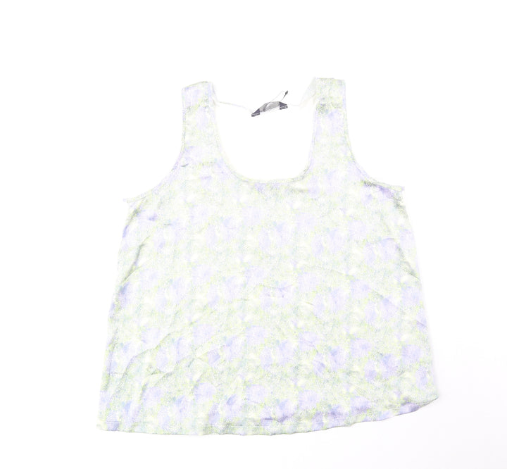 Marks and Spencer Womens Blue Geometric Viscose Basic Tank Size 10 Scoop Neck
