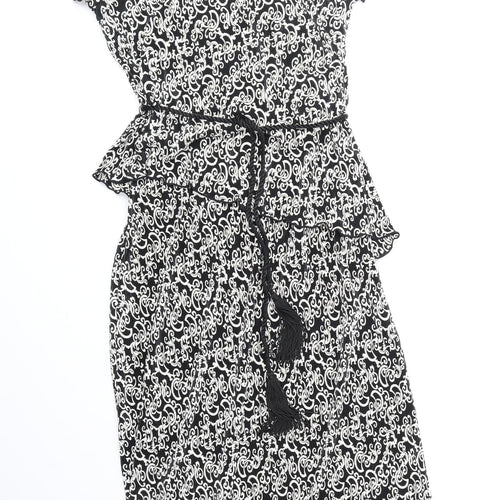 Dressbarn Womens Black Geometric Polyester Pencil Dress Size 8 Off the Shoulder Pullover